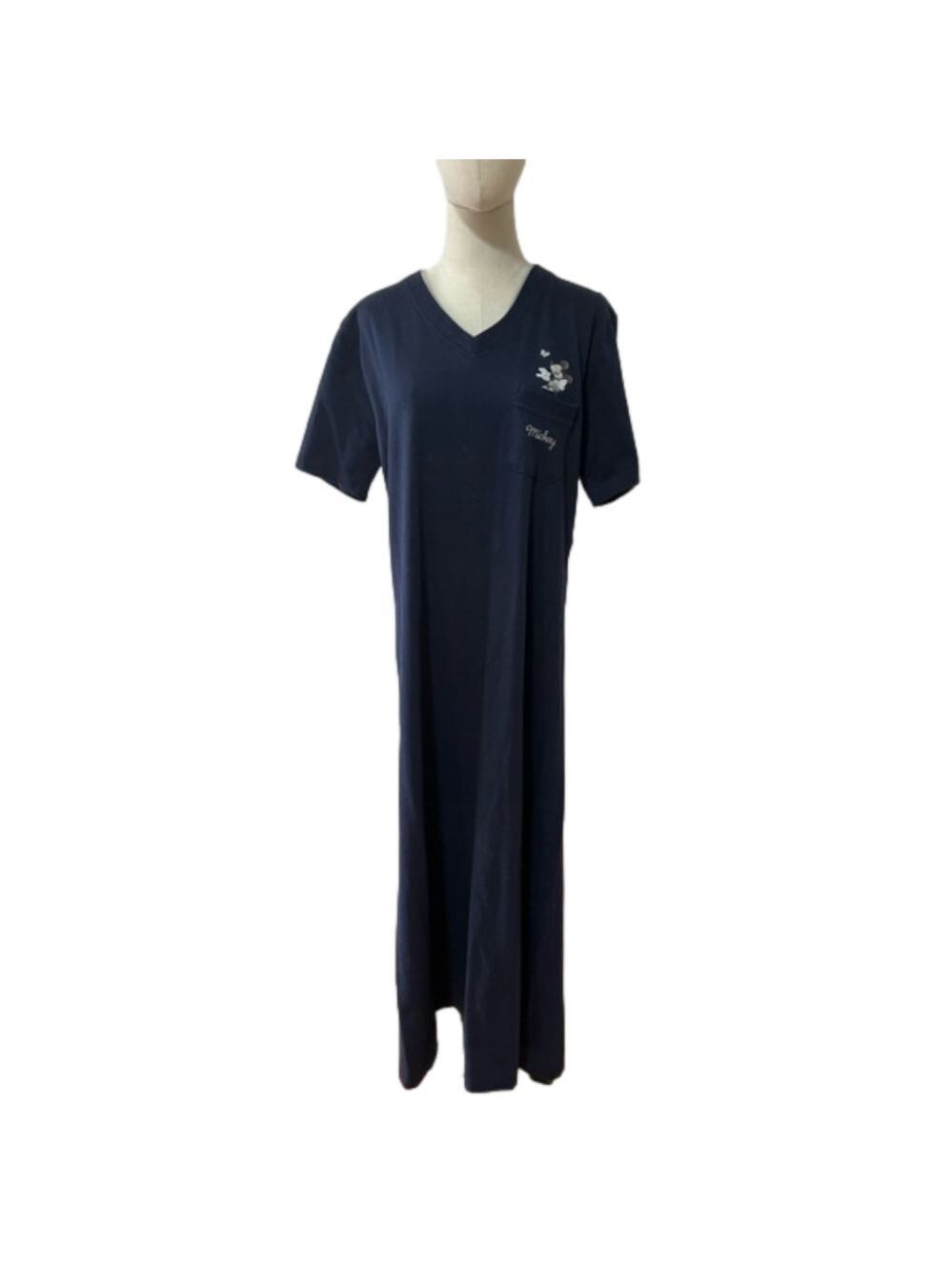 90s OVERSIZED NAVY T-SHIRT MAXI DRESS W EMBROIDERED MICKEY MOUSE LOUNGEWEAR SZ L